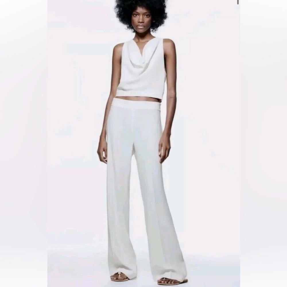 NWT ZARA WOMAN'S LONG FLOWY PANTS WHITE